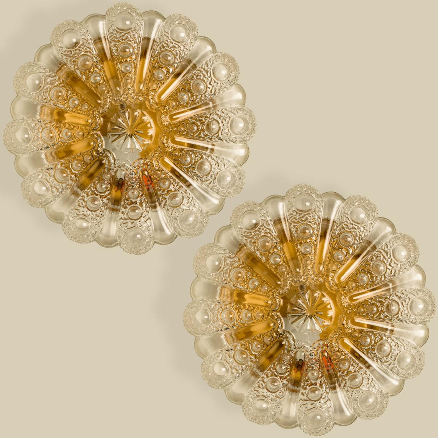 1 of the Six Clear Glass and Brass Flush Mounts in Style of Helena Tynell, 1960 mediados del siglo XX en venta