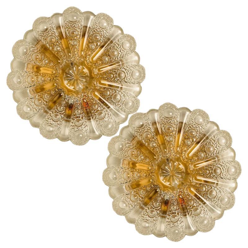 1 of the Six Clear Glass and Brass Flush Mounts in Style of Helena Tynell, 1960