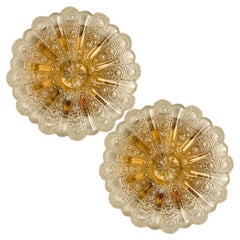 1 of the Six Clear Glass and Brass Flush Mounts in Style of Helena Tynell, 1960