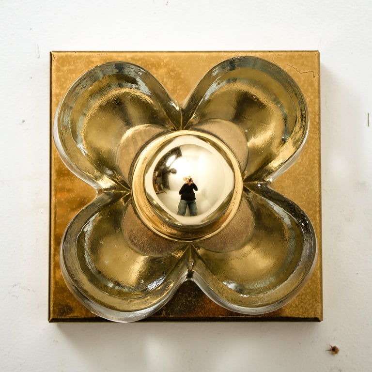 1 Of the 6 Flower Wall Lights, Brass and Glass by Sische, 1970s, Germany 13