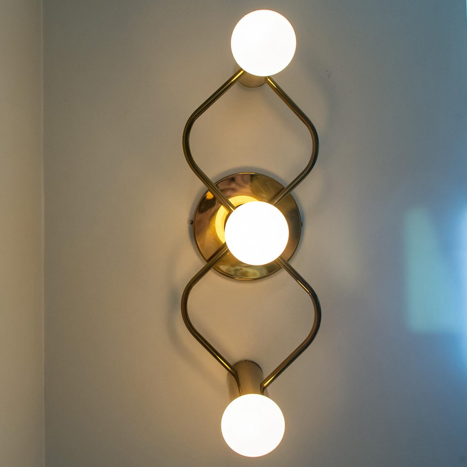 1 op the 3 Pairs of Sculptural Brass Wall Lights Flush Mounts by Leola, 1970s For Sale 2
