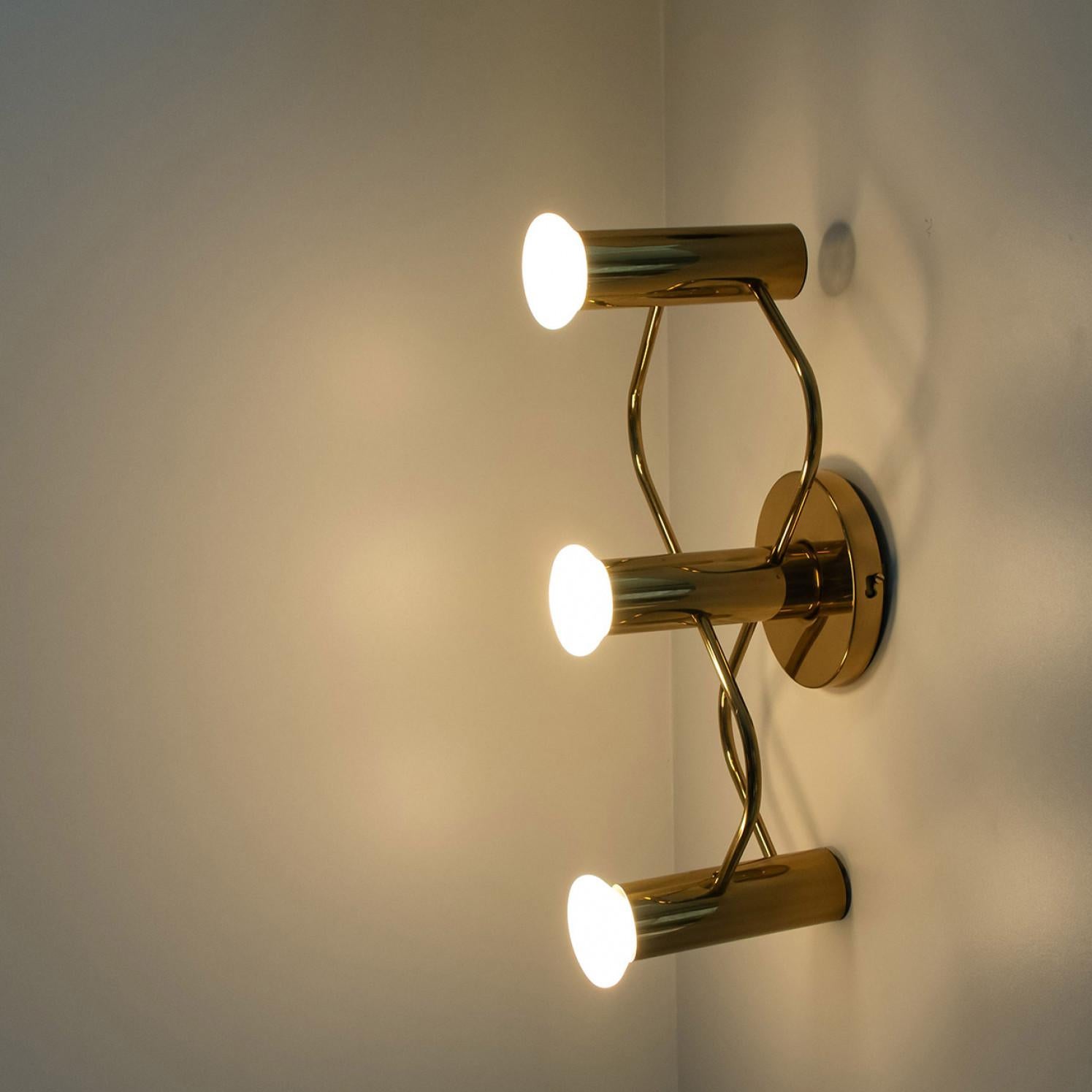 1 op the 3 Pairs of Sculptural Brass Wall Lights Flush Mounts by Leola, 1970s For Sale 3