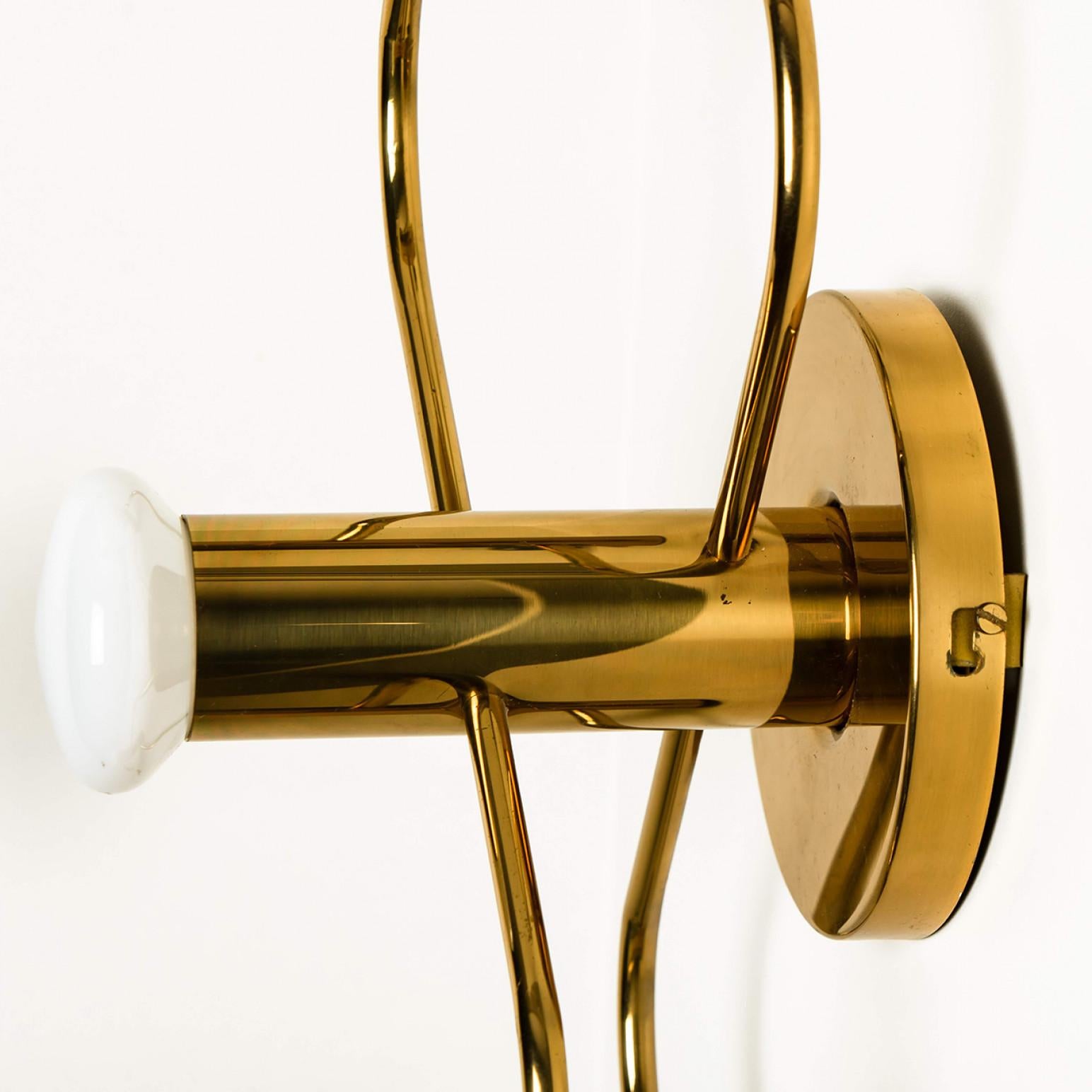 Mid-Century Modern 1 op the 3 Pairs of Sculptural Brass Wall Lights Flush Mounts by Leola, 1970s For Sale