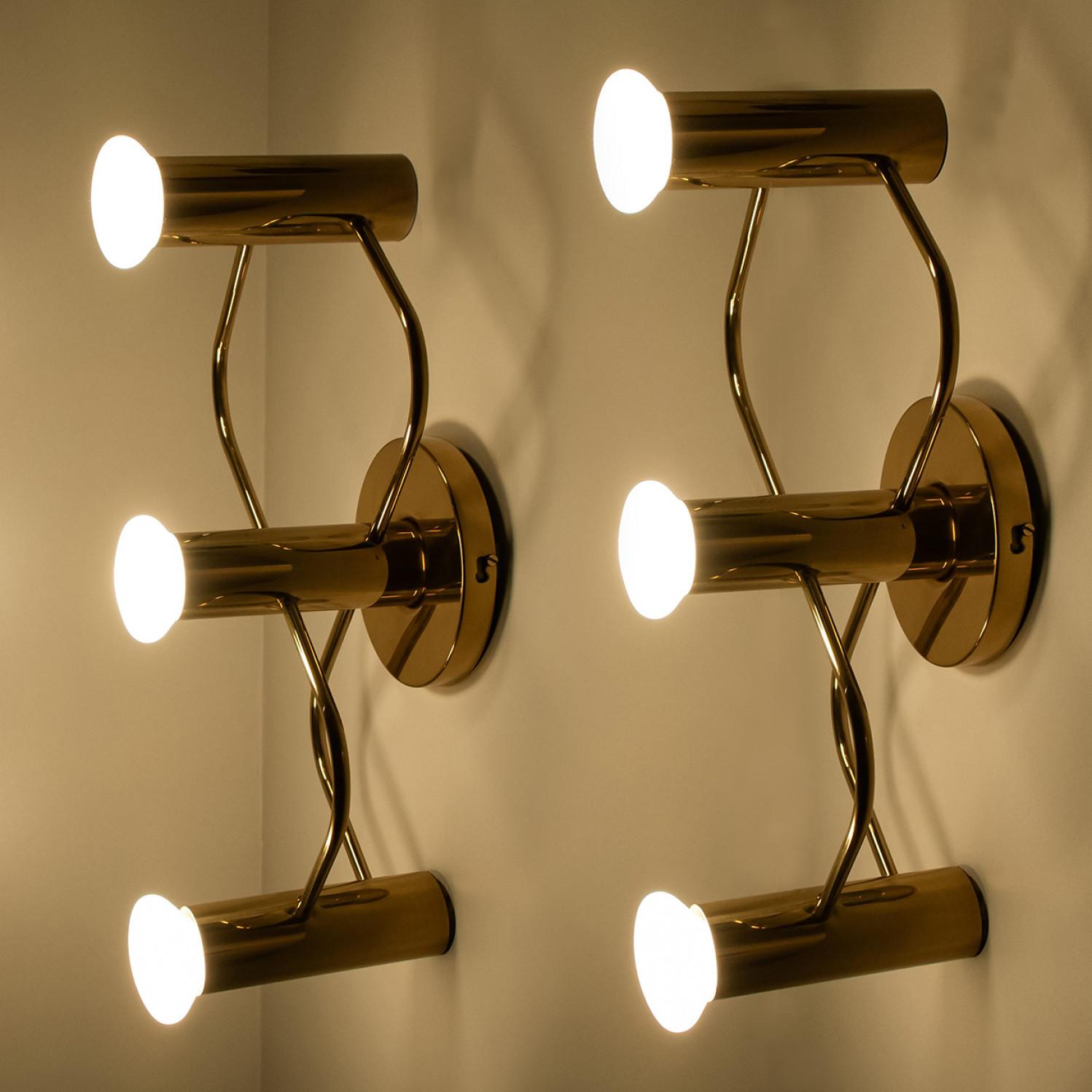 Other 1 op the 3 Pairs of Sculptural Brass Wall Lights Flush Mounts by Leola, 1970s For Sale