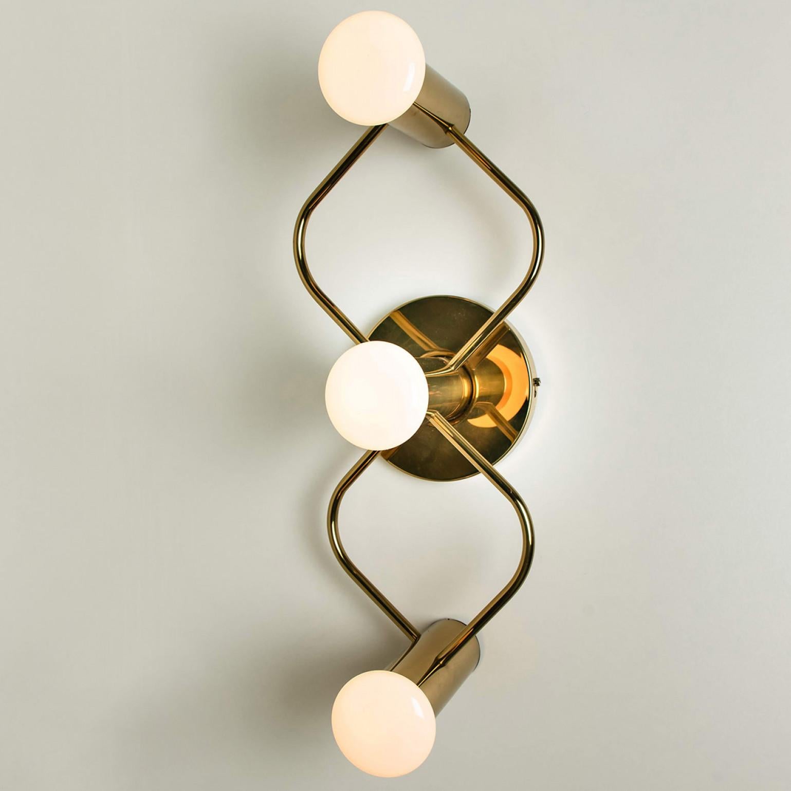 Late 20th Century 1 op the 3 Pairs of Sculptural Brass Wall Lights Flush Mounts by Leola, 1970s For Sale