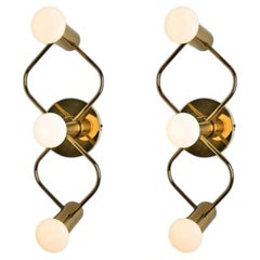 1 op the 3 Pairs of Sculptural Brass Wall Lights Flush Mounts by Leola, 1970s