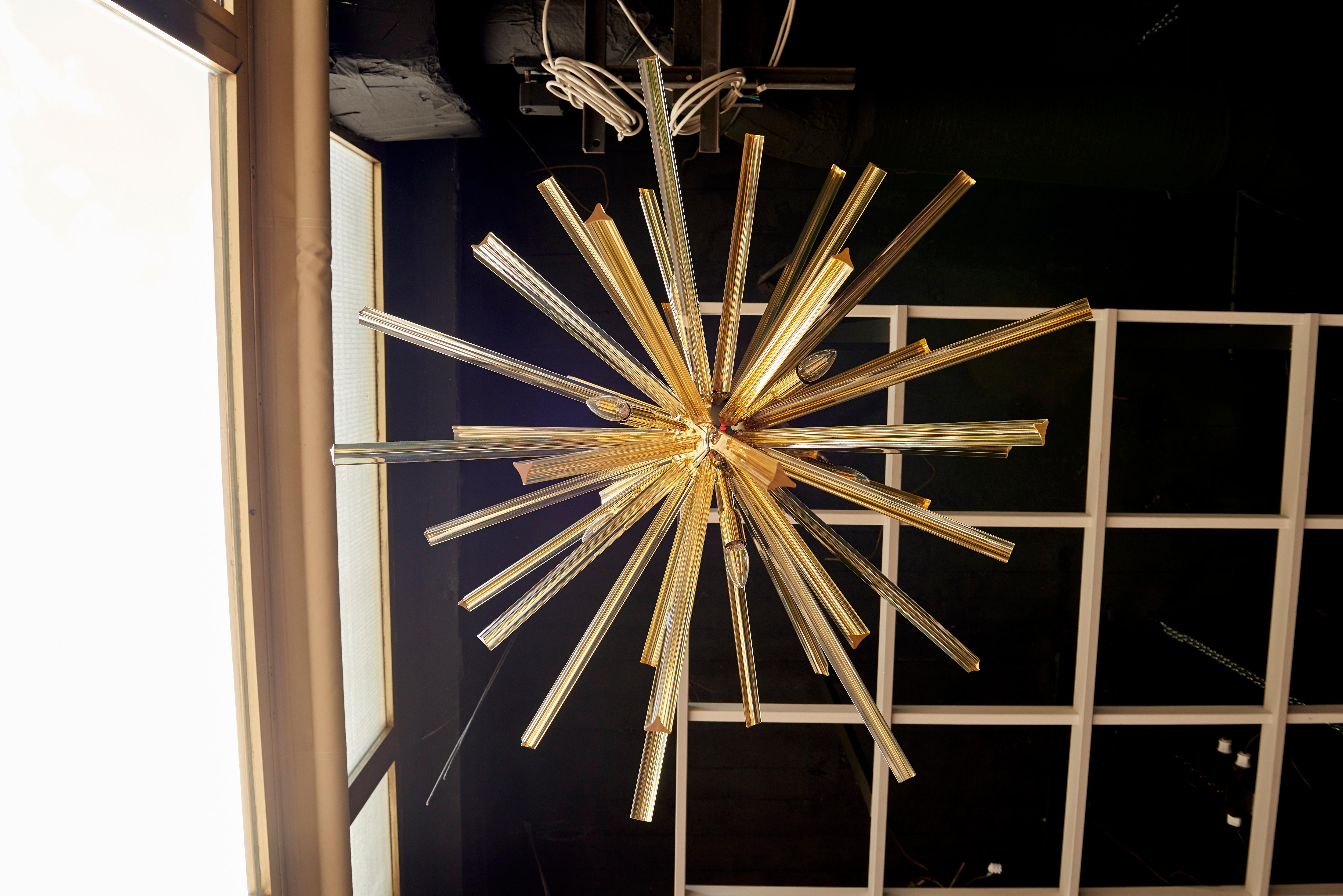 1 or 2 Huge Brass and Amber Murano Glass Sputnik Chandelier Venini Style For Sale 4