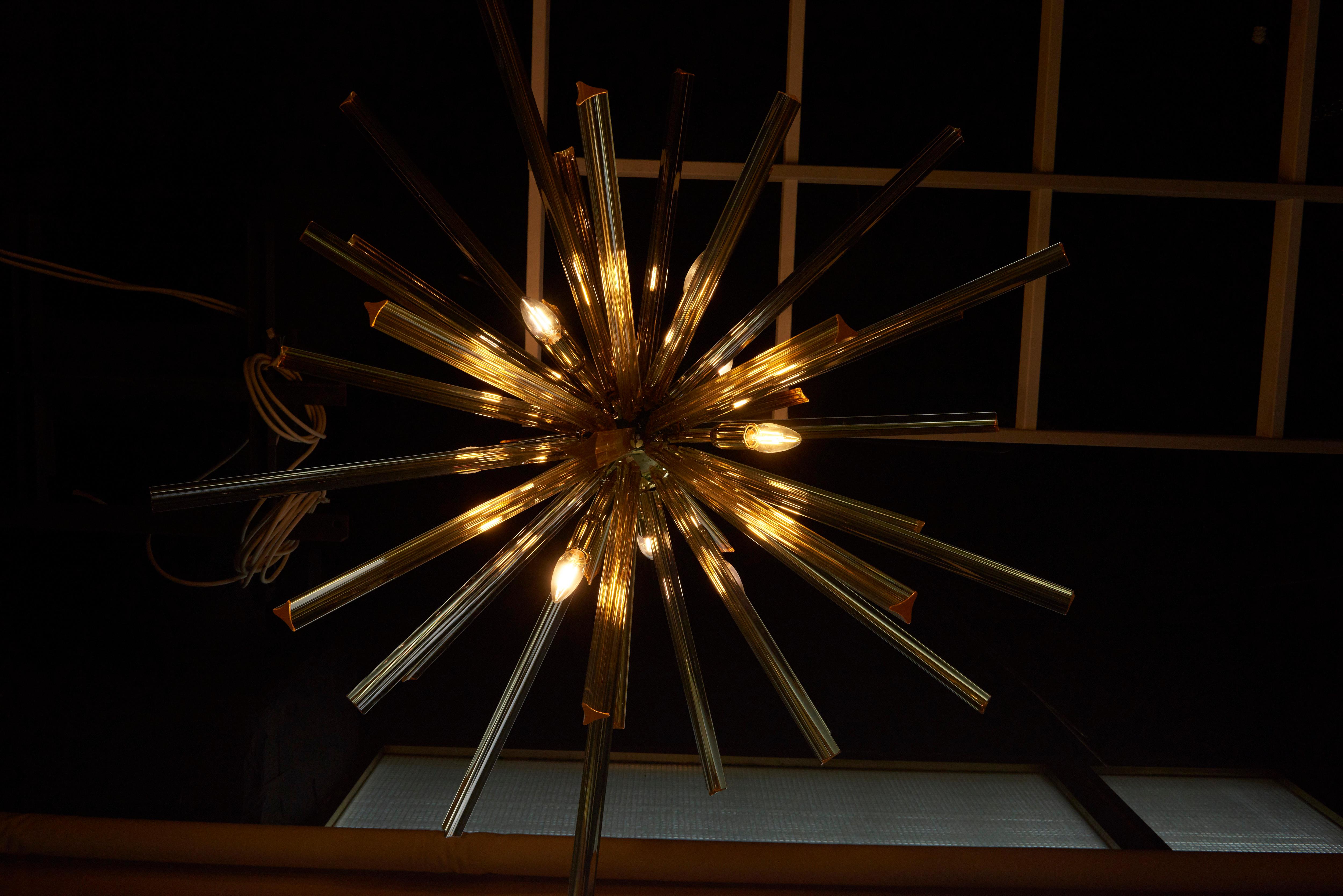 1 or 2 Huge Brass and Amber Murano Glass Sputnik Chandelier Venini Style For Sale 10