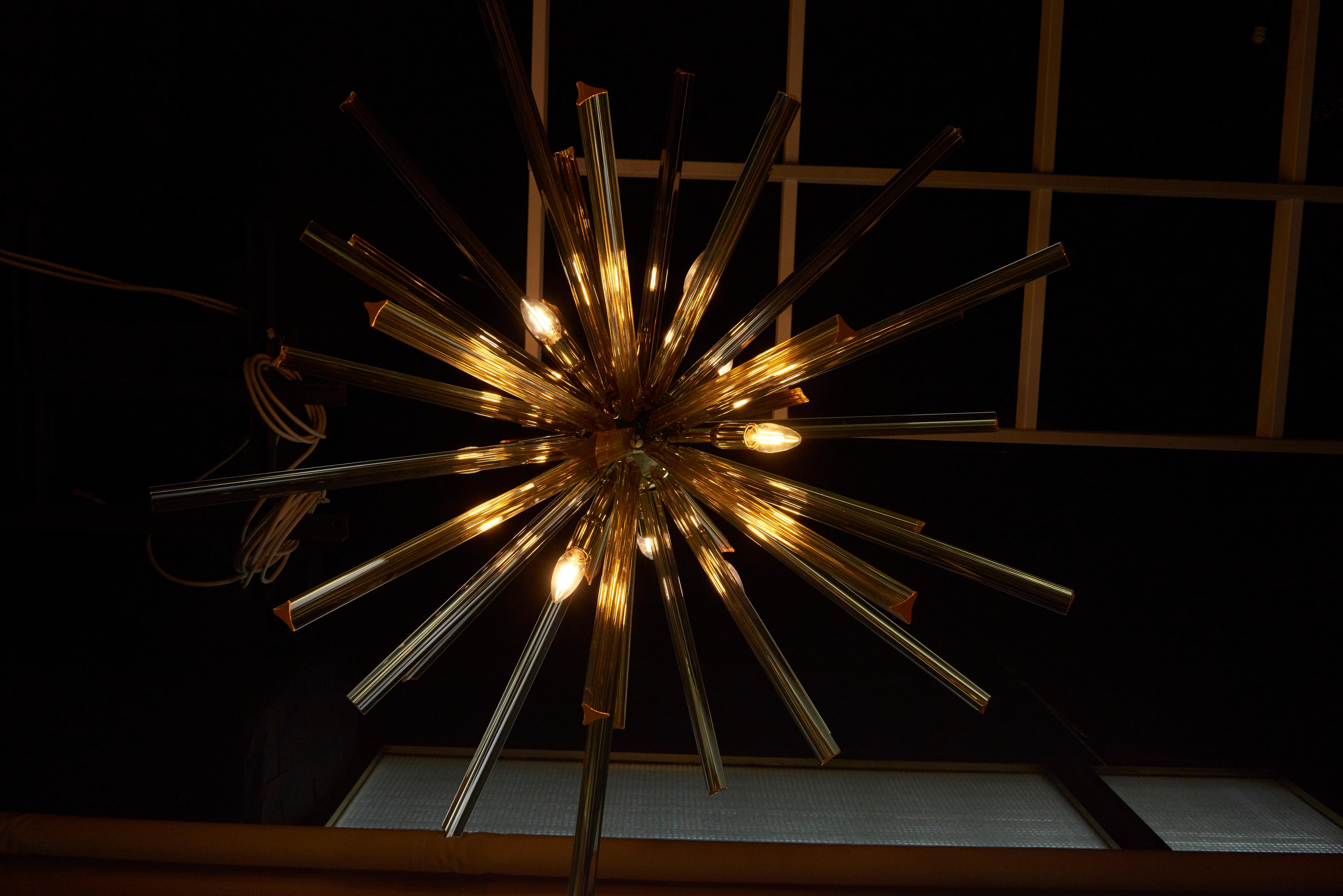 1 or 2 Huge Brass and Amber Murano Glass Sputnik Chandelier Venini Style For Sale 10