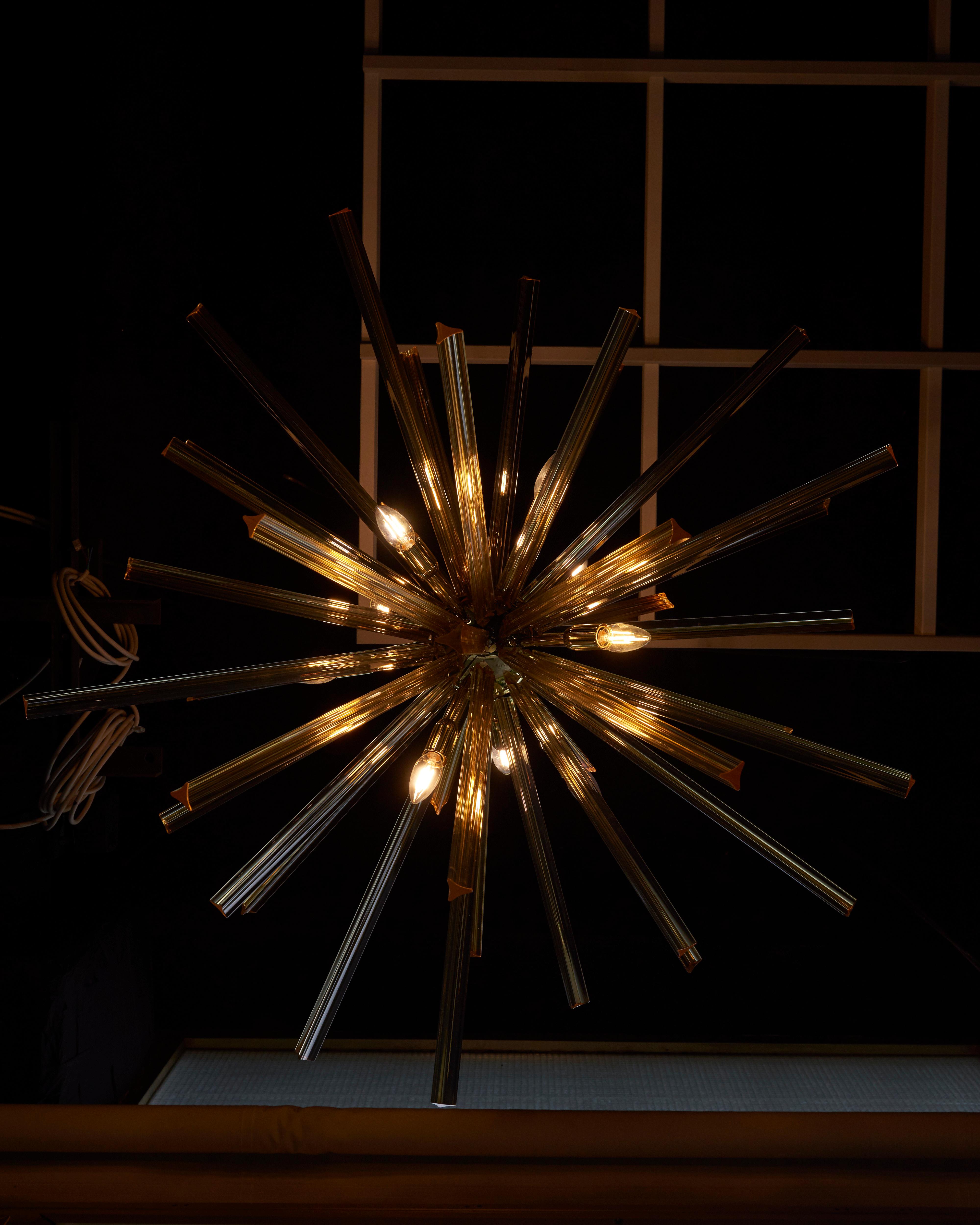 1 or 2 Huge Brass and Amber Murano Glass Sputnik Chandelier Venini Style For Sale 13