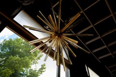 1 or 2 Huge Brass and Amber Murano Glass Sputnik Chandelier Venini Style