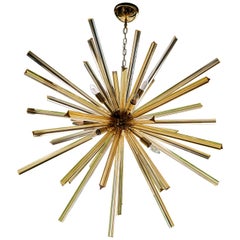 1 or 2 Huge Brass and Amber Murano Glass Sputnik Chandelier Venini Style