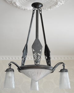 1 oder Paar, Muller Freres Marcel Vasseur Fag Französisch Art Deco Kronleuchter, 1920