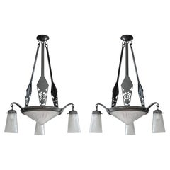 1 o coppia, lampadario Art Deco francese di Muller Freres Marcel Vasseur, 1920