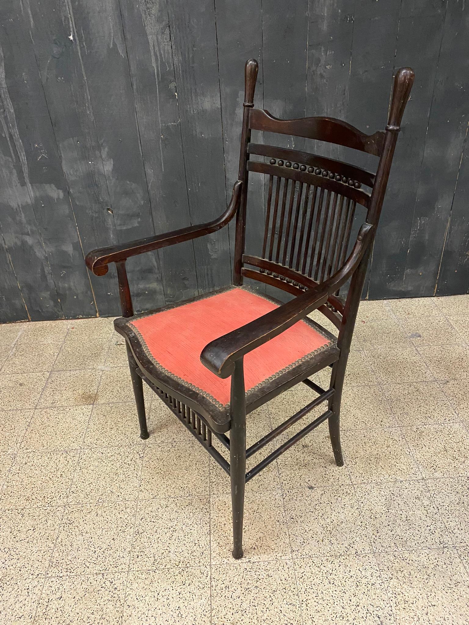 1 Original Armchair from the 1900 Period in Oak For Sale 3