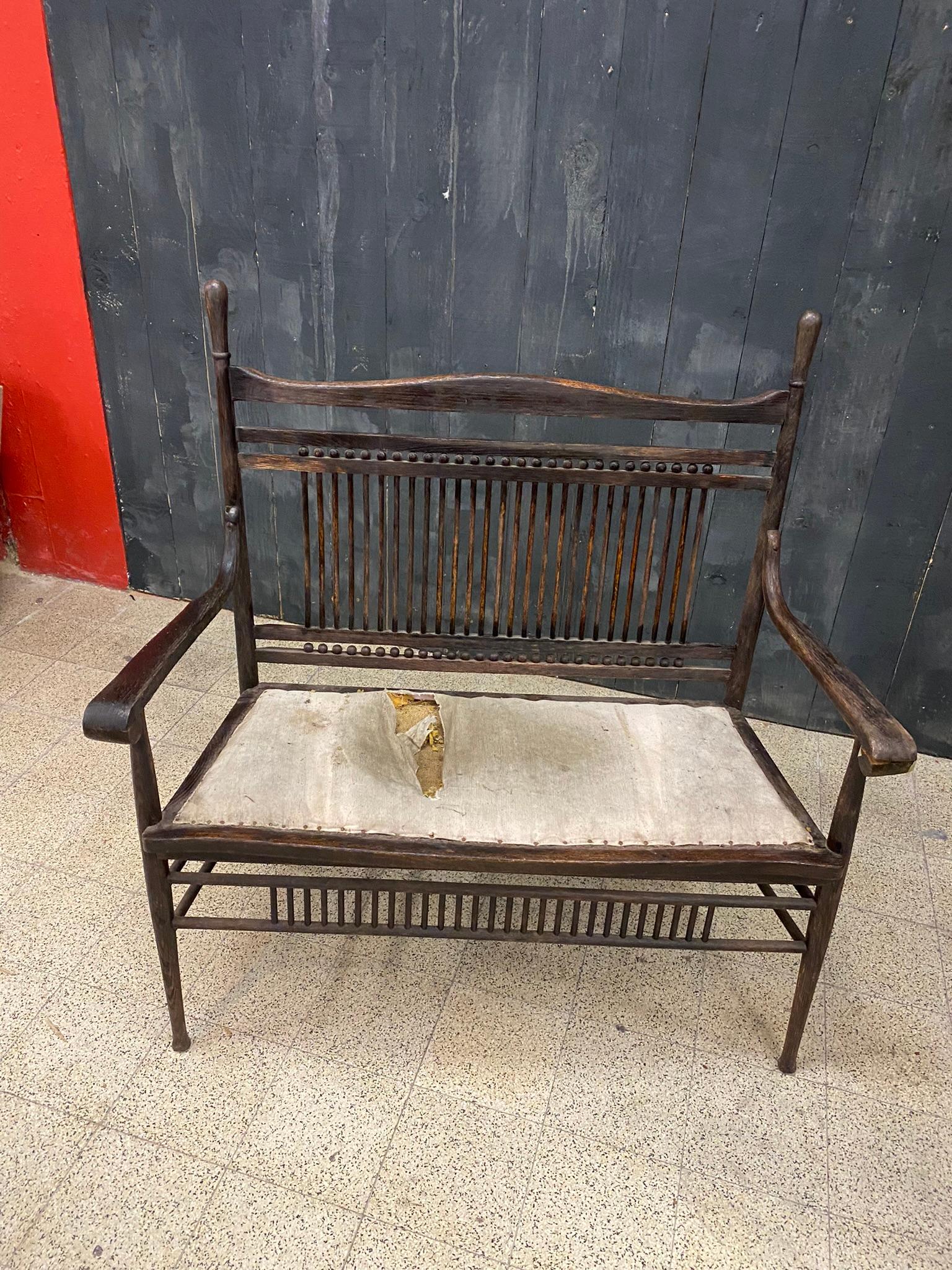 European 1 Original Bench from the 1900 Period in Oak For Sale