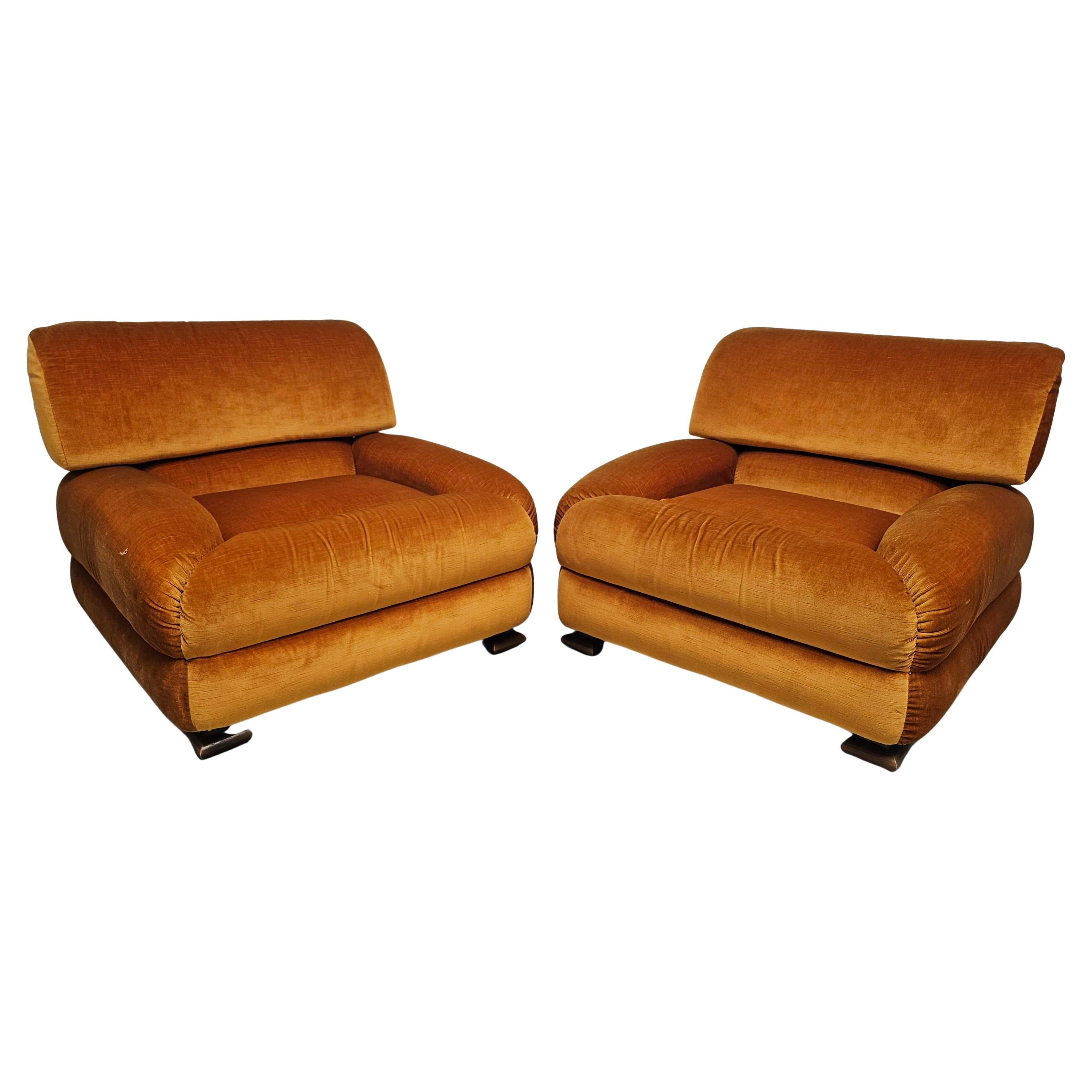 1 di 5 Poltrone del Mid Century Modern attr to Zev & Zev in velluto arancione bruciato