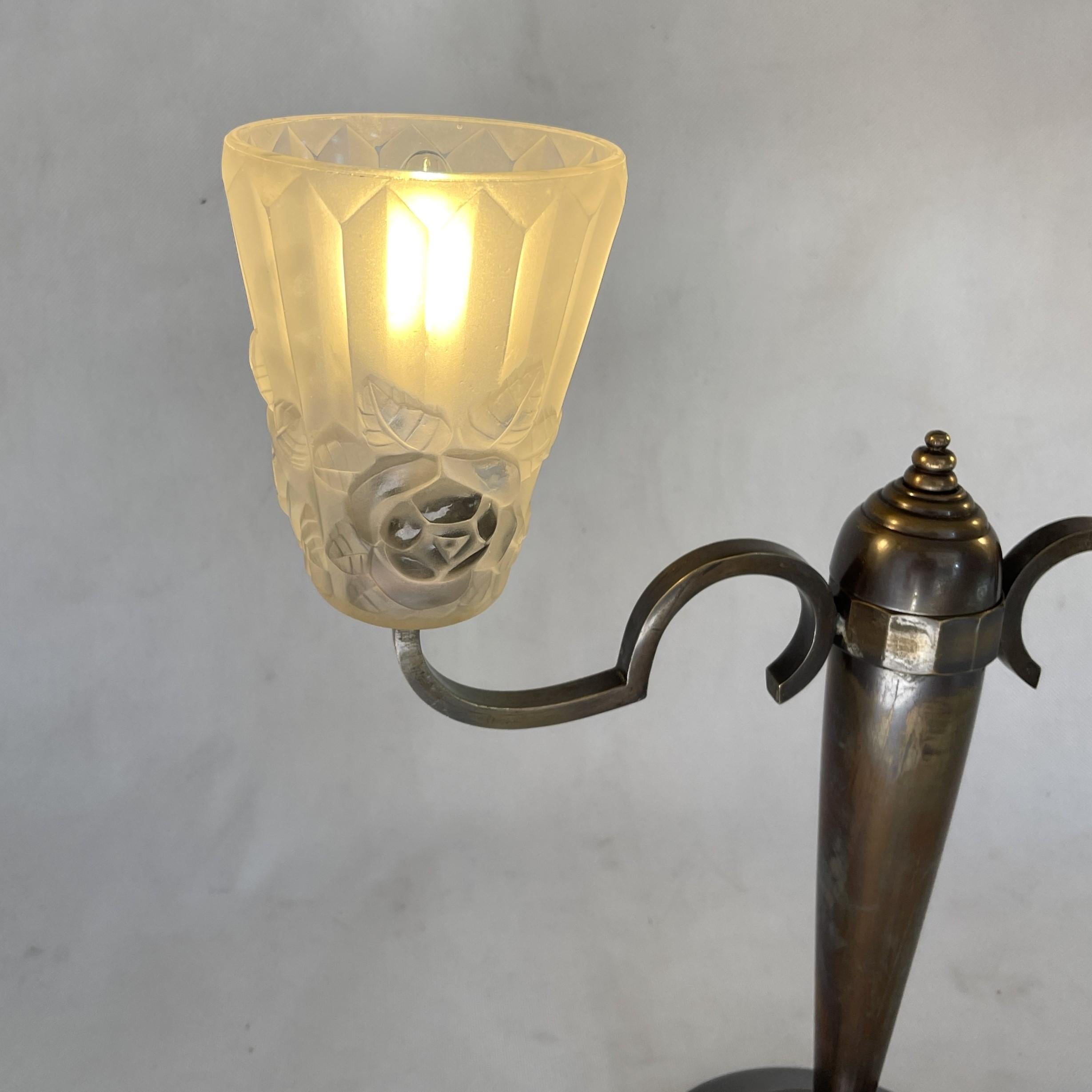 1 pair Art Deco double arm lamps by Degué, 1940s For Sale 5