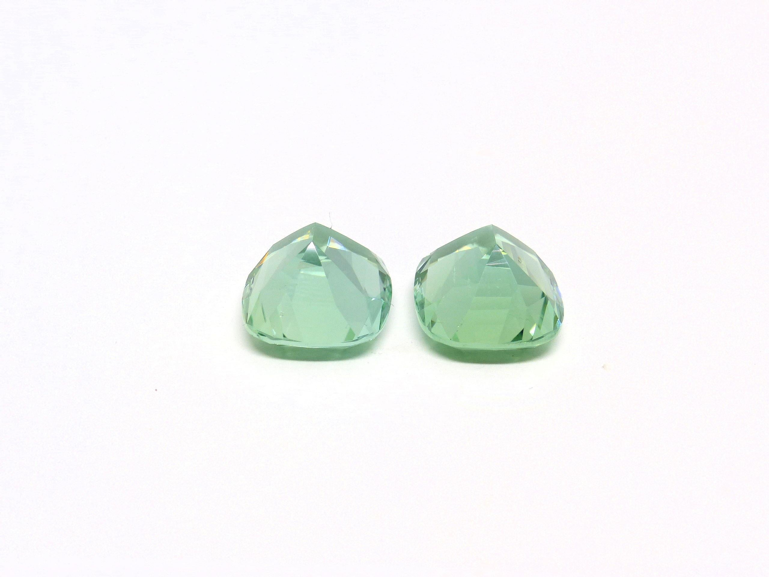 Cushion Cut 1 Pair of 2 Magnificent Mintgreen Tourmalines Cut with Large Facettes For Sale