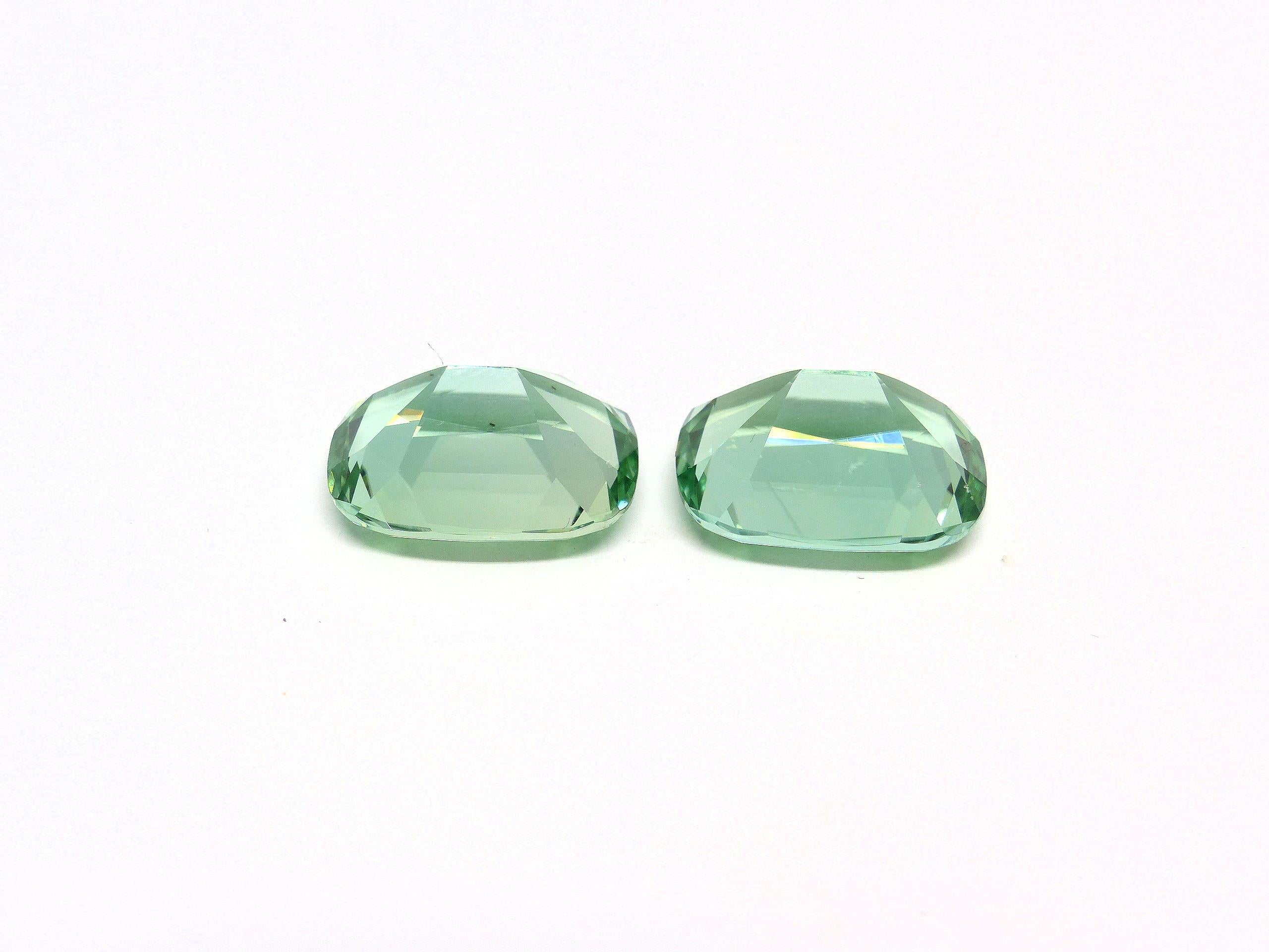Women's or Men's 1 Pair of 2 Magnificent Mintgreen Tourmalines Cut with Large Facettes For Sale