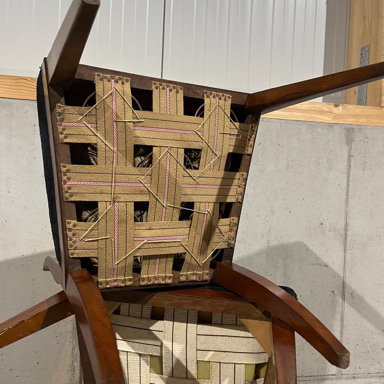 1 pair of antique chairs  Biedermeier around 1820  cherry wood  dark blue fab For Sale 9