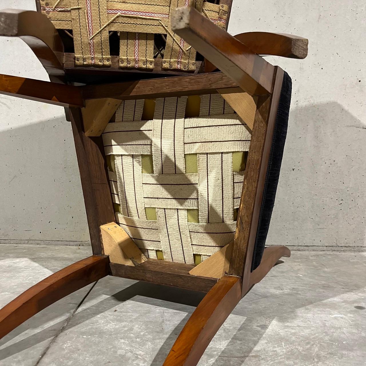 1 pair of antique chairs  Biedermeier around 1820  cherry wood  dark blue fab For Sale 10