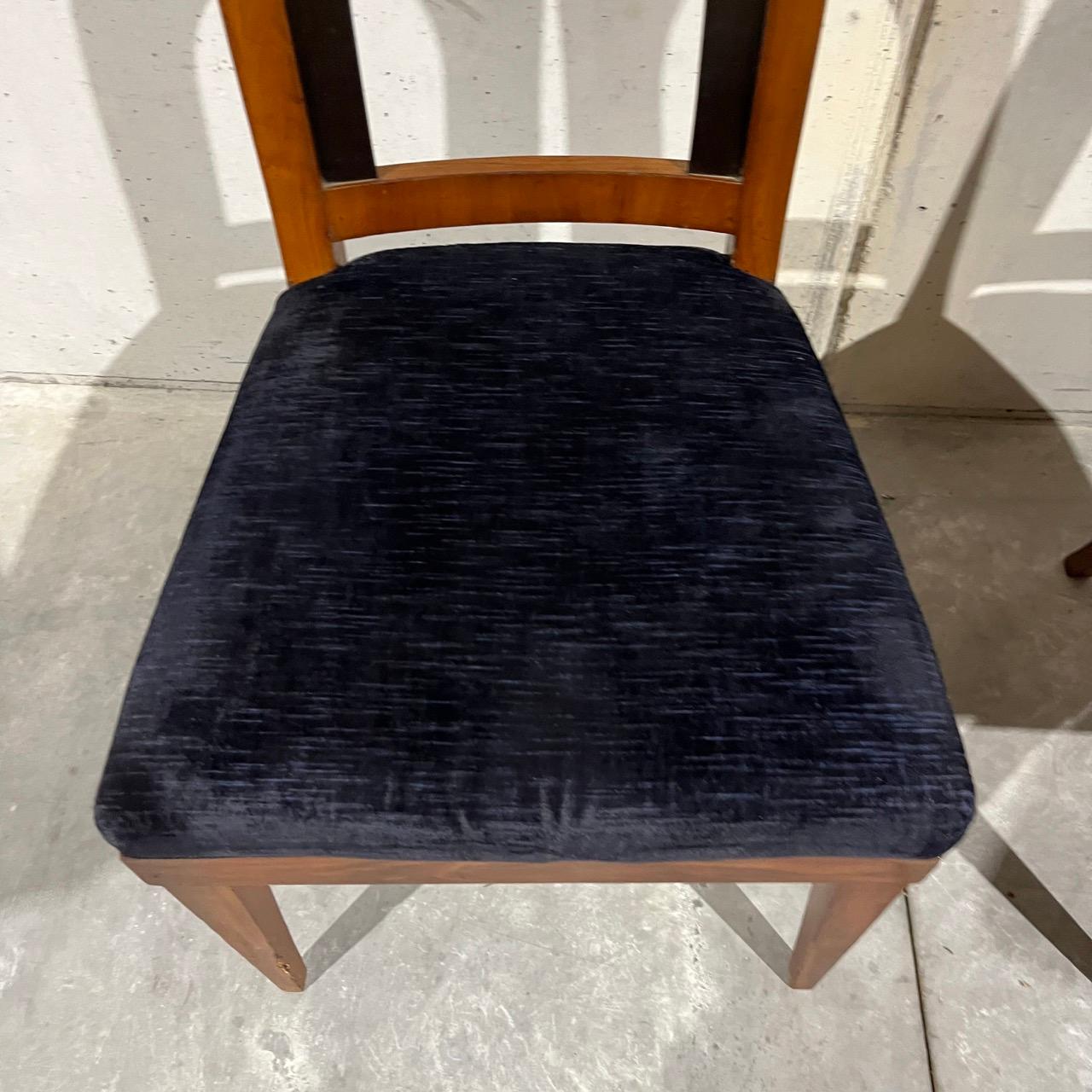 1 pair of antique chairs  Biedermeier around 1820  cherry wood  dark blue fab For Sale 1