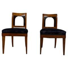 1 paire de chaises anciennes  Biedermeier vers 1820  Wood Wood  Fab bleu foncé