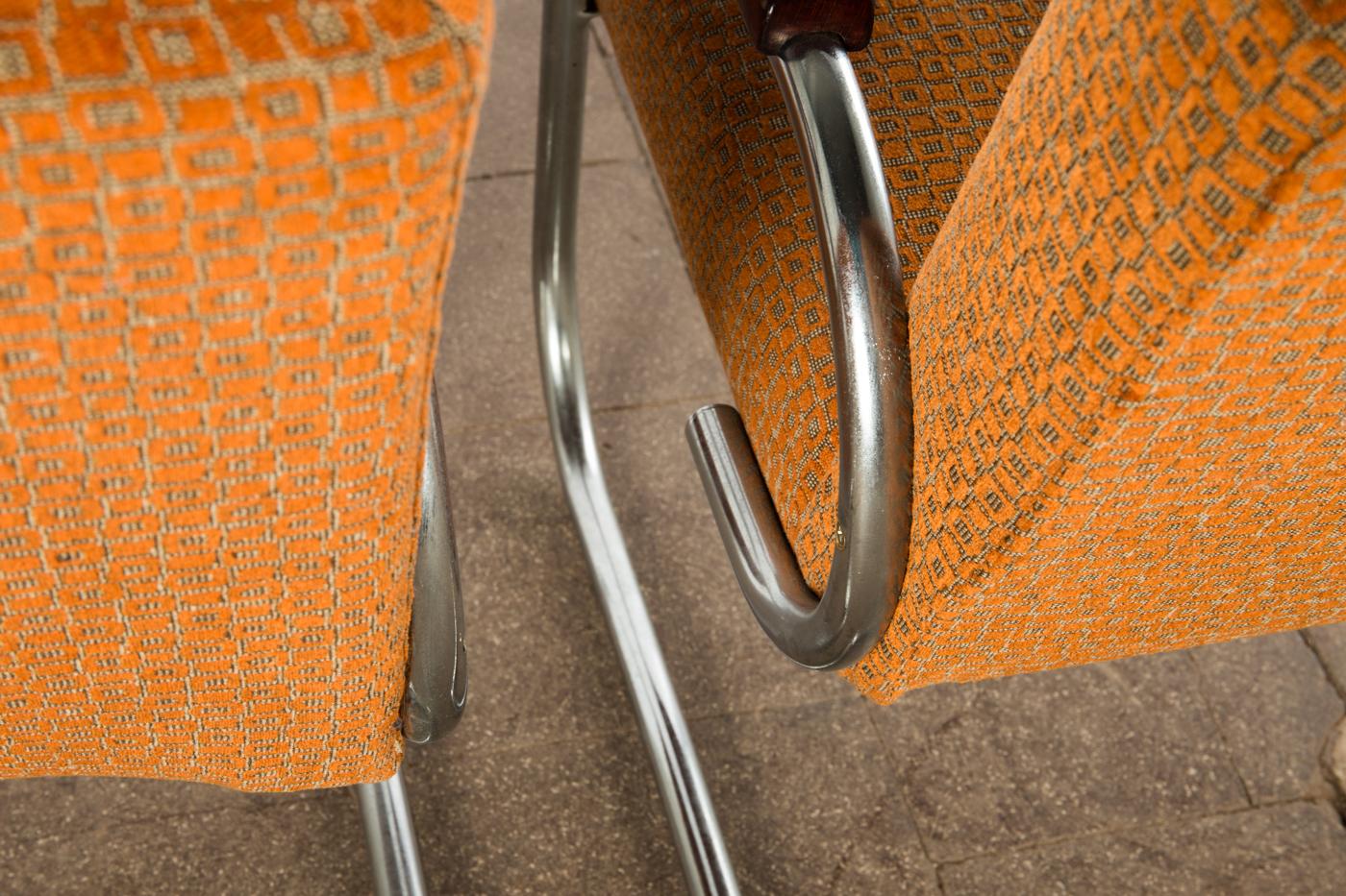 Metà XX secolo 1 coppia di poltrone Art Déco in tubolare d'acciaio. Francia anni '30. E.Guyot.Thonet Company. in vendita