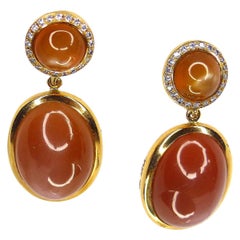 Earrings in Rose Gold with 4 Brown Moonstones and 42 Diamonds  