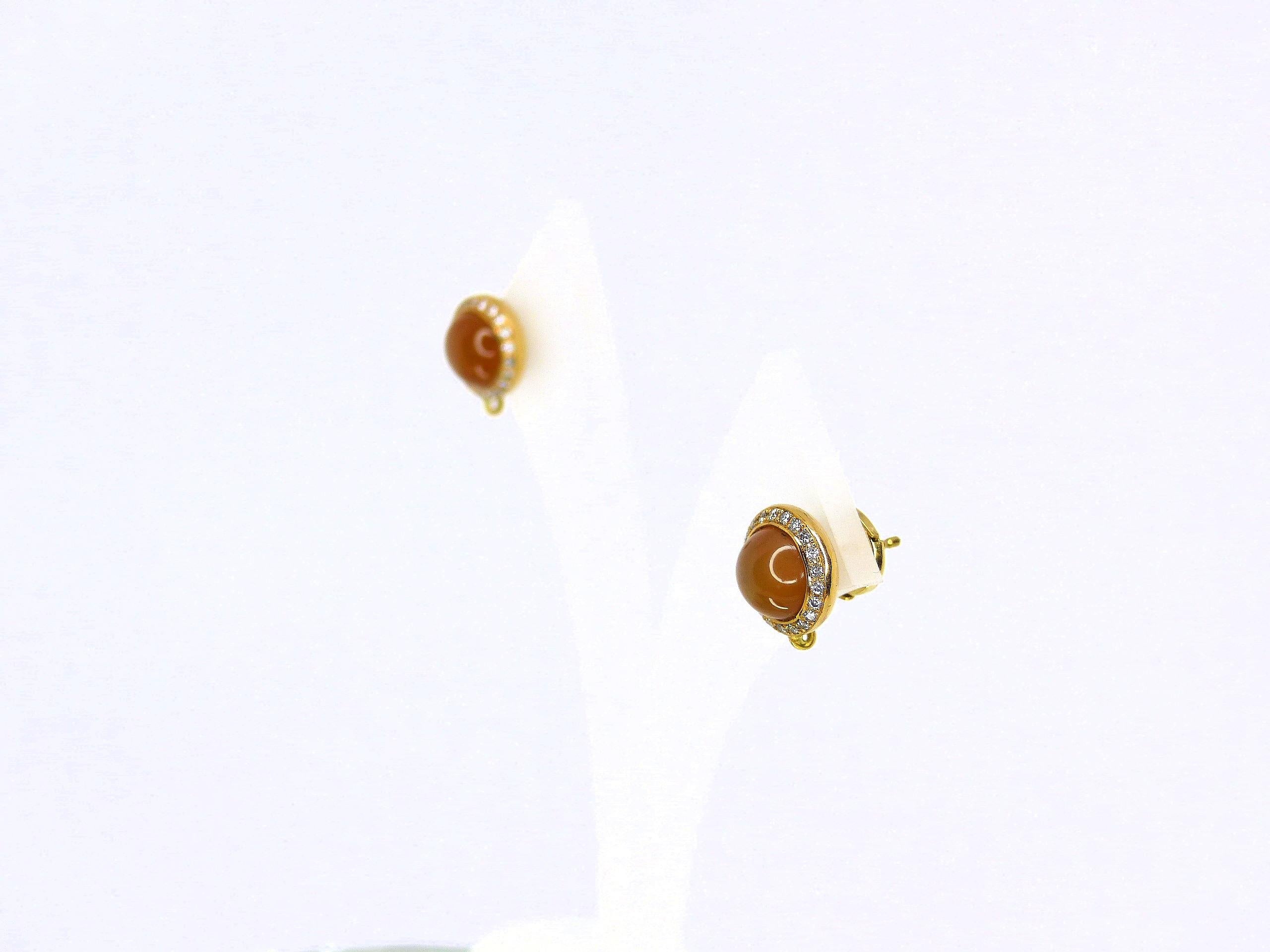 Boucles d'oreilles en or rose avec 4 pierres de lune brunes et 42 diamants   Neuf - En vente à Idar-Oberstein, DE