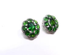 White Gold 3, 64ct Chrome Tourmalines + Tsavorites + Diamonds Earrings