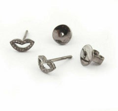 1 Pair Pave Diamond Lips Push Back Stud Dainty Earring Diamond Kiss Earring.