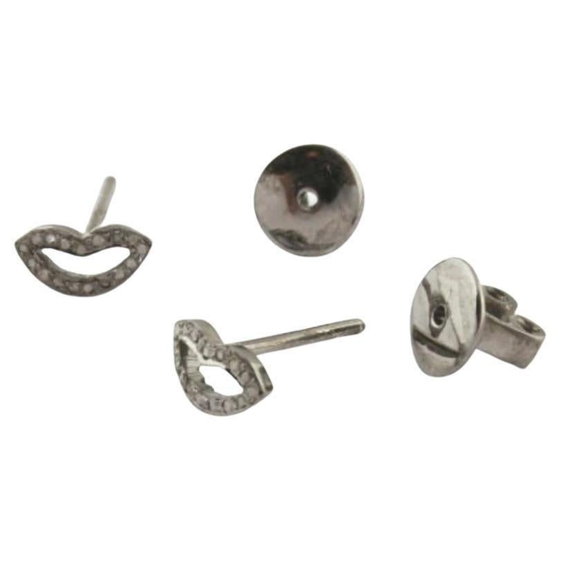 1 Paio Pave Diamond Lips Push Back Stud Dainty Earring Orecchino con bacio di diamante. in vendita