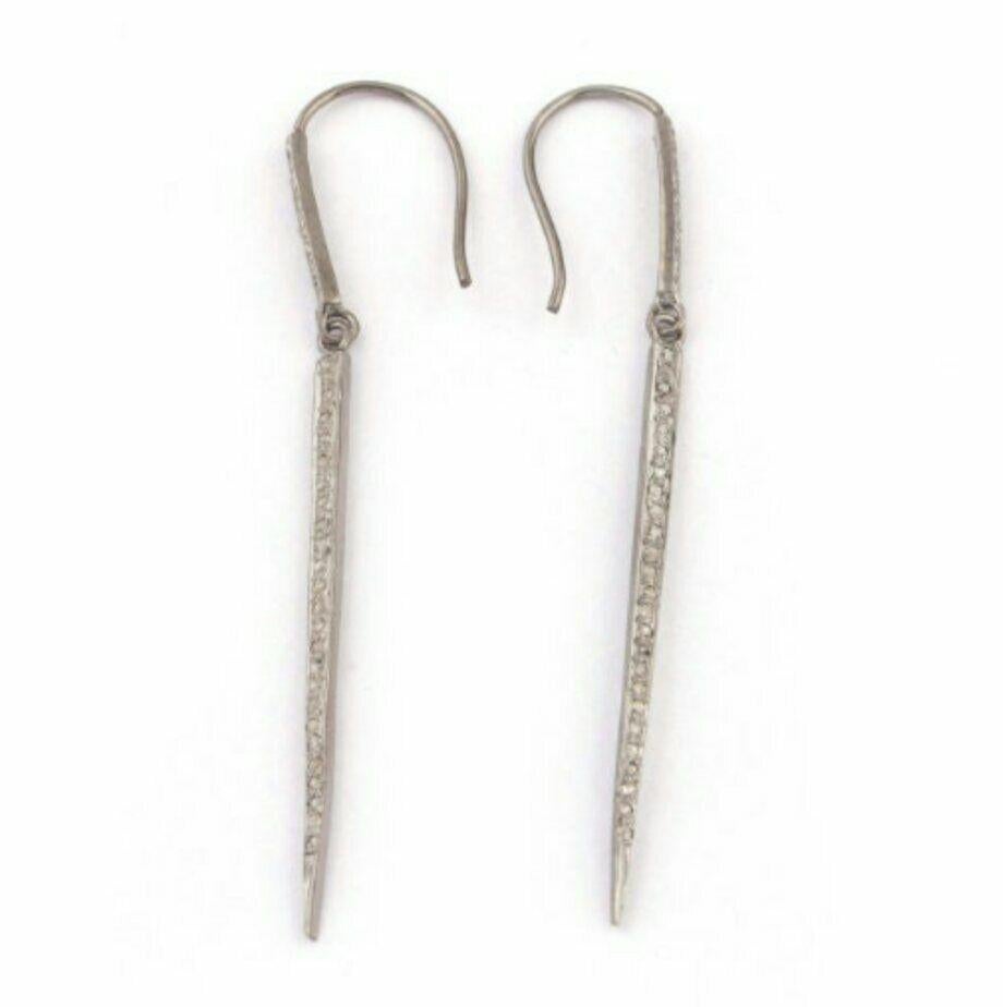 1 Pair Pave Diamond Spike Charm Earrings Spike Earring Diamond Ear Wire Earring For Sale 4