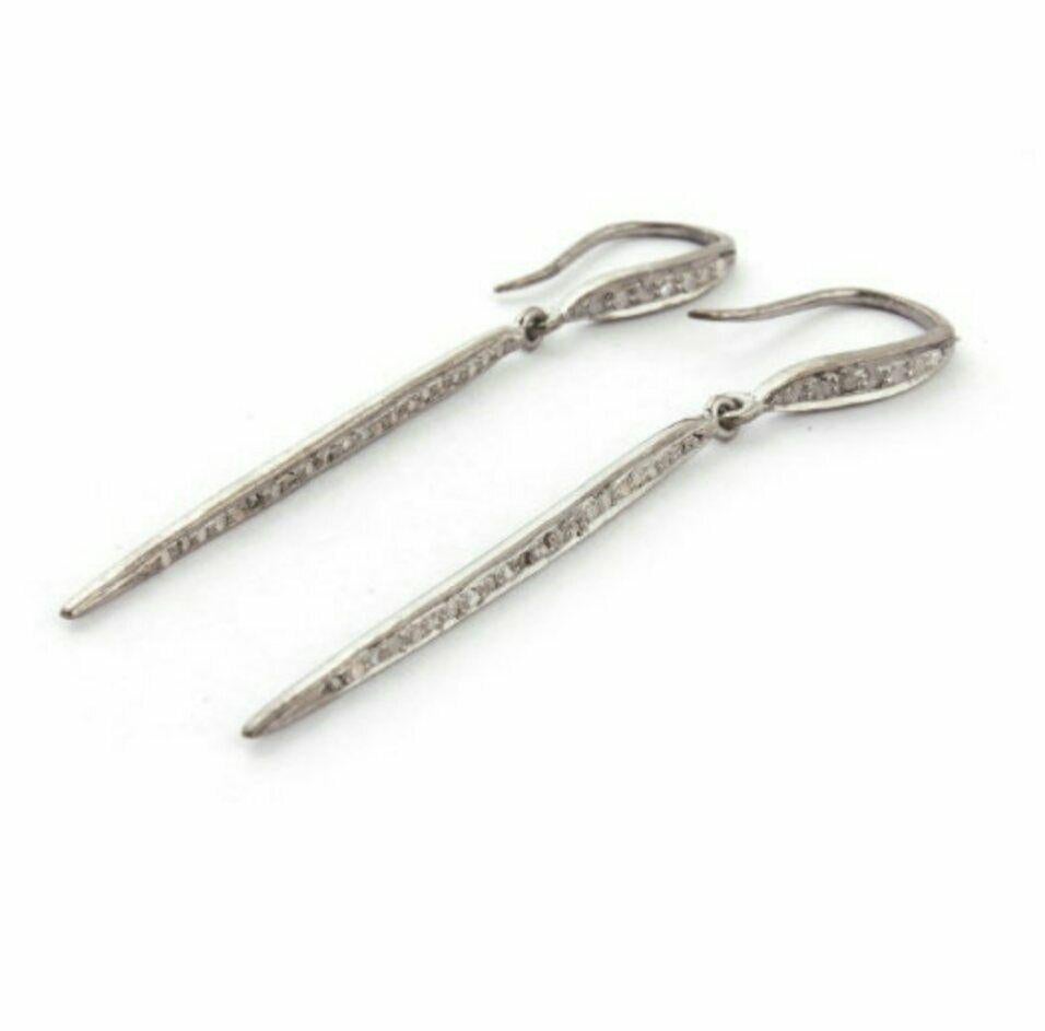 Uncut 1 Pair Pave Diamond Spike Charm Earrings Spike Earring Diamond Ear Wire Earring For Sale