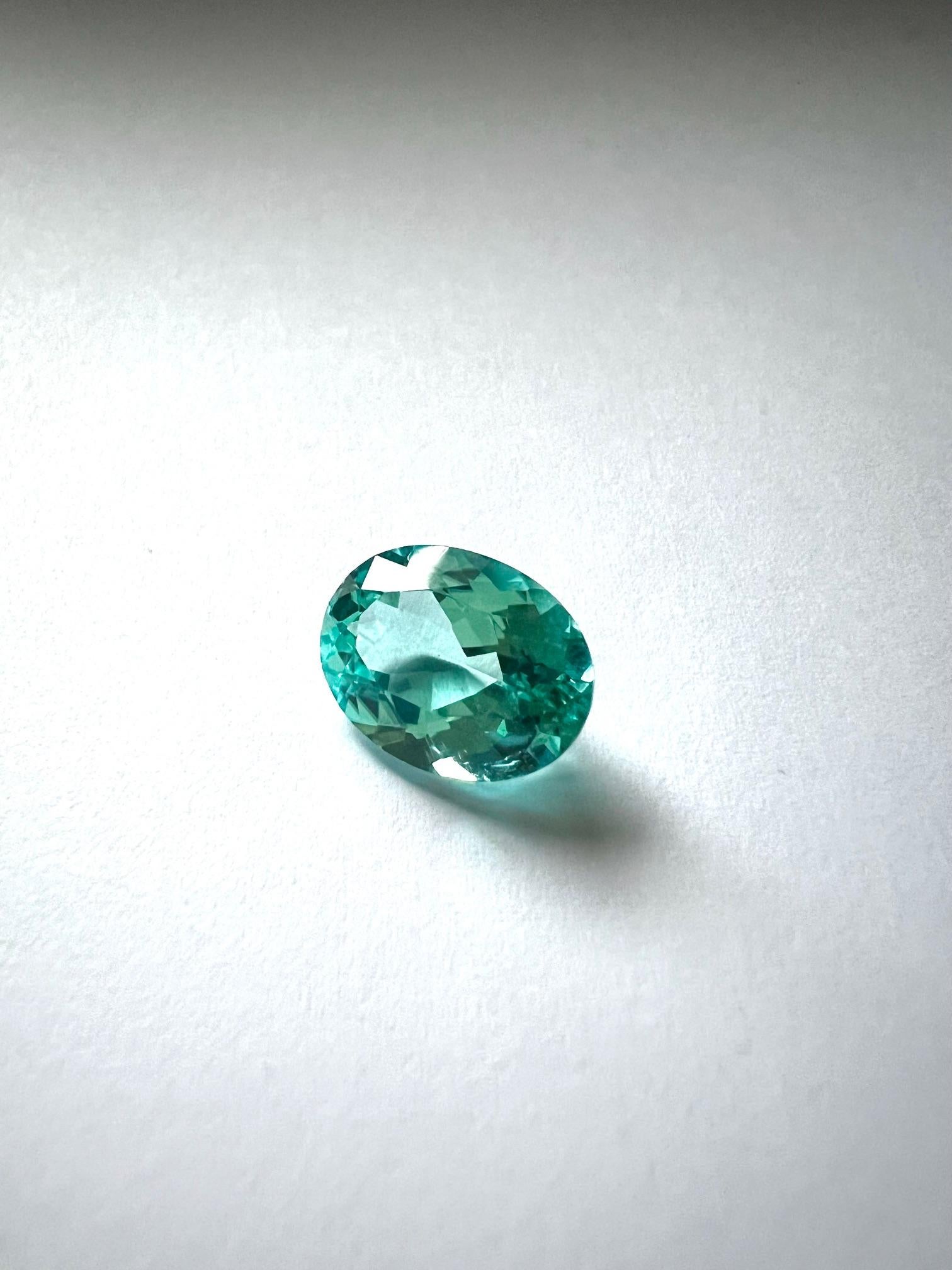 Questa tormalina Paraiba, 6,11c ovale 14,1x10,5mm è pulita e proviene dal Mocambico.
Il colore può essere descritto come un blu/verde da nuoto.