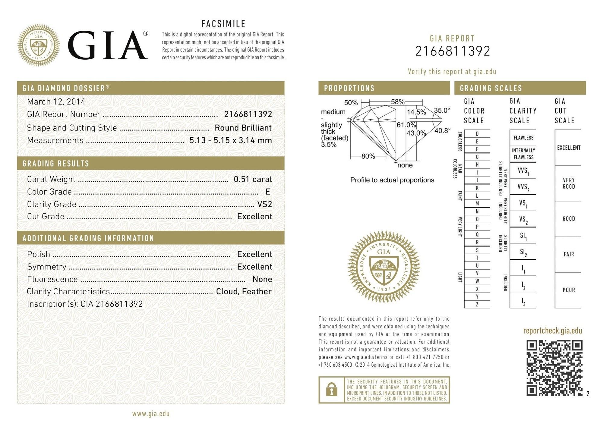 Round Cut 1 Pc Natural Diamond, 0.51 Ct, Round, Brilliant, E, VS2, GIA Certificate For Sale