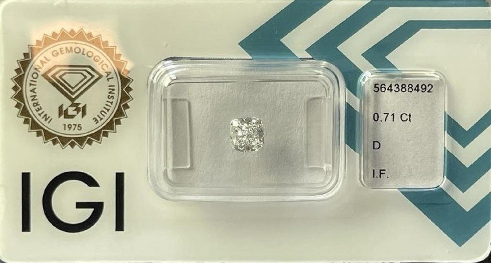 1pc Natural Diamond with 0.71 Carat Square Cushion D IF IGI Certificate 1