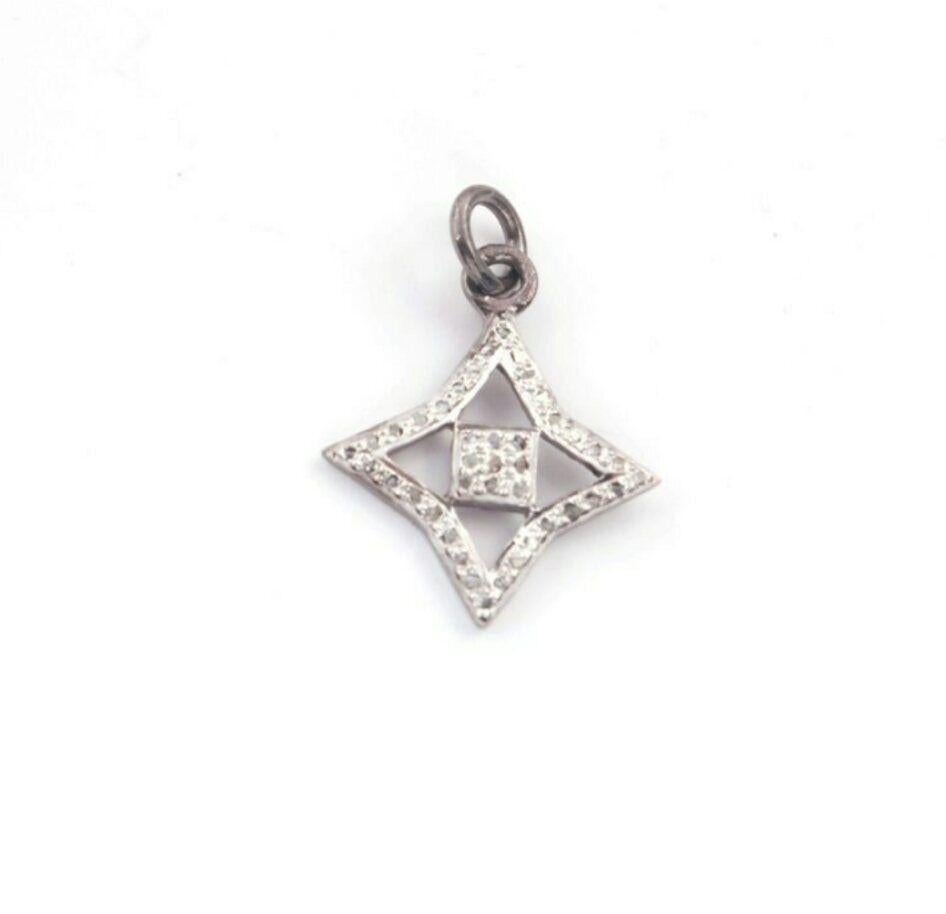 1 Pc Pave Diamond Clover Shape Charm Pendant 925 Sterling Silver Diamond Pendant For Sale 6