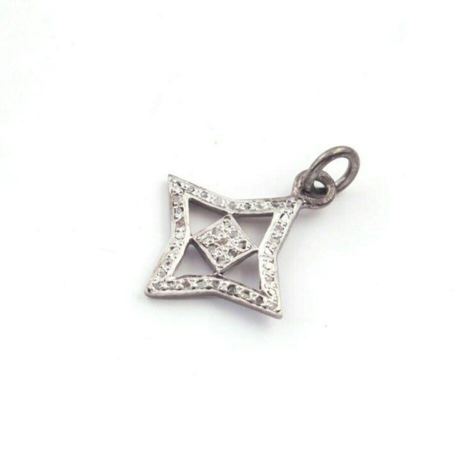 1 Pc Pave Diamond Clover Shape Charm Pendant 925 Sterling Silver Diamond Pendant For Sale 7