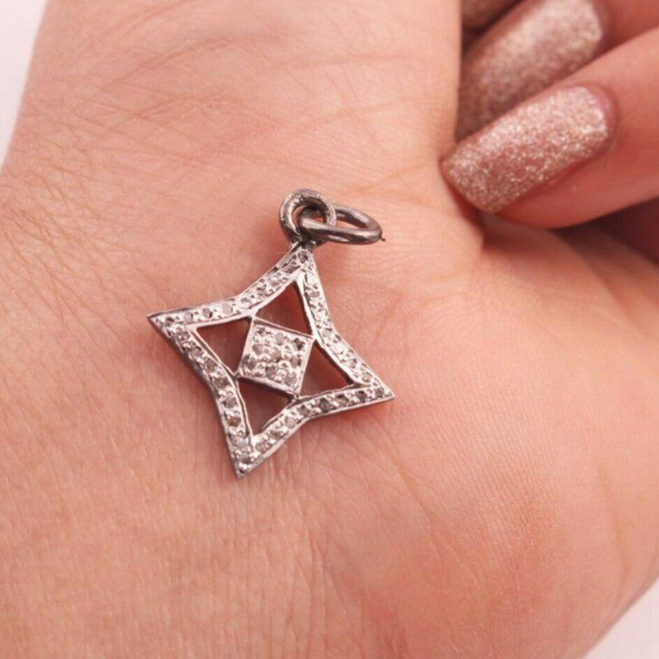 1 Pc Pave Diamond Clover Shape Charm Pendant 925 Sterling Silver Diamond Pendant In New Condition For Sale In Chicago, IL