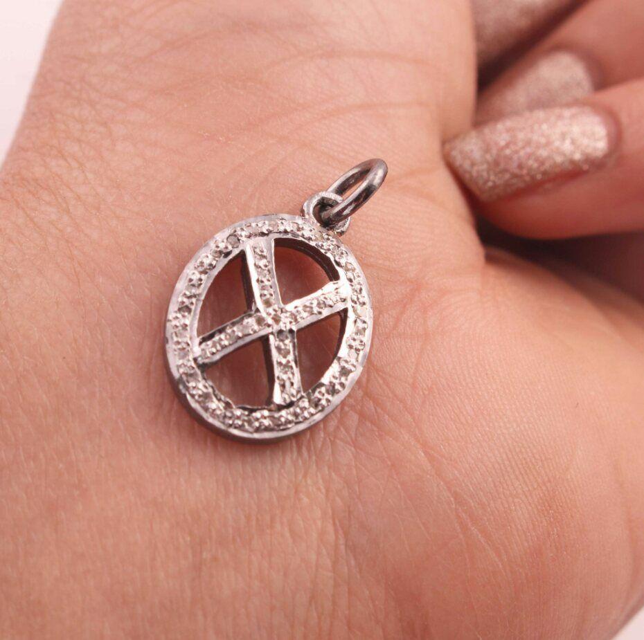 1 Pc Pave Diamond Cross Oval Charm Pendant 925 Sterling Silver Small charm NS4 For Sale 5