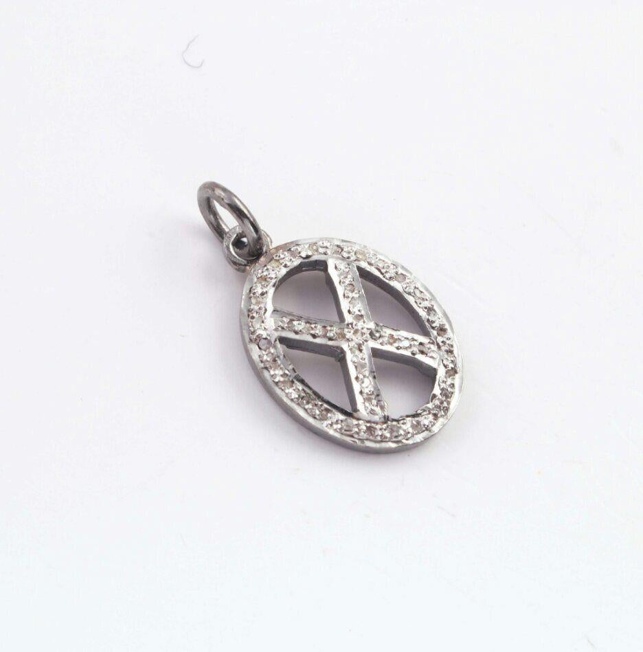 1 Pc Pave Diamond Cross Oval Charm Pendant 925 Sterling Silver Small charm NS4 For Sale 6