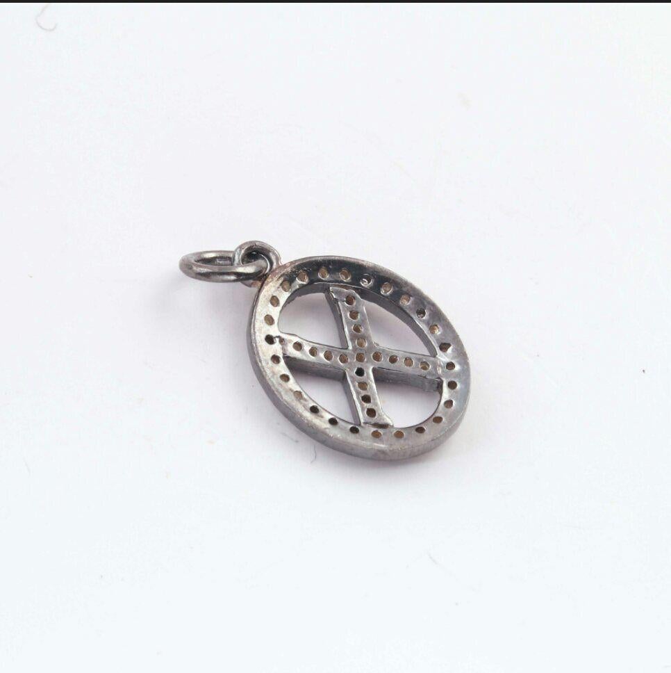 Art Deco 1 Pc Pave Diamond Cross Oval Charm Pendant 925 Sterling Silver Small charm NS4 For Sale