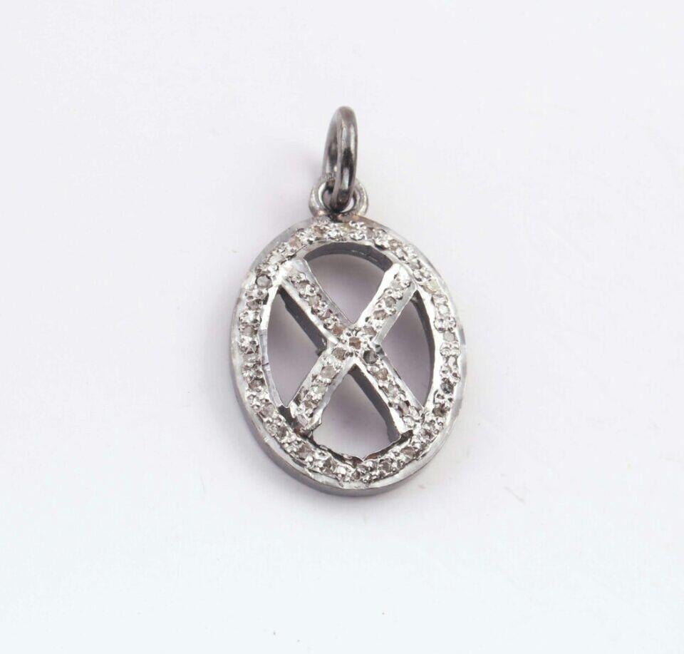 1 Pc Pave Diamond Cross Oval Charm Pendant 925 Sterling Silver Small charm NS4 In New Condition For Sale In Chicago, IL