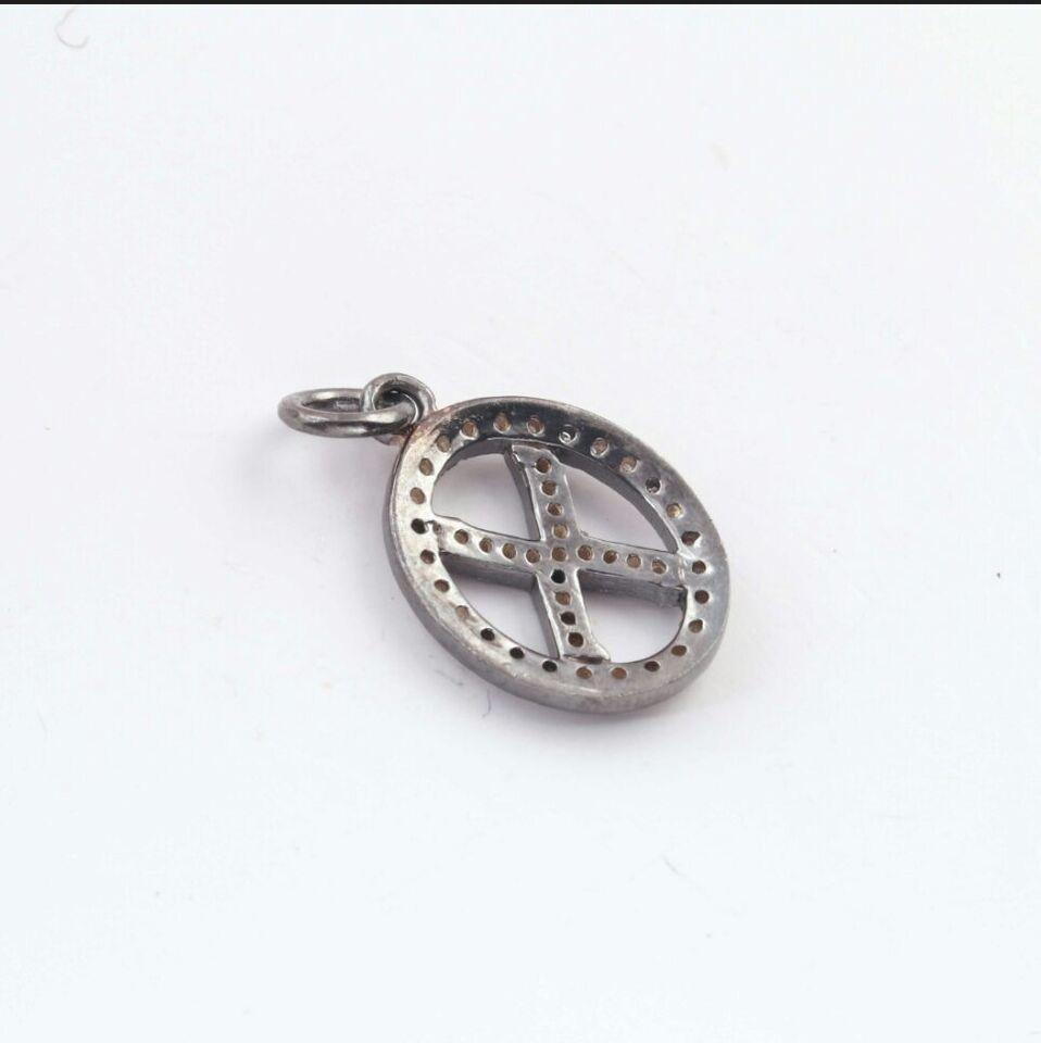 Women's or Men's 1 Pc Pave Diamond Cross Oval Charm Pendant 925 Sterling Silver Small charm NS4 For Sale