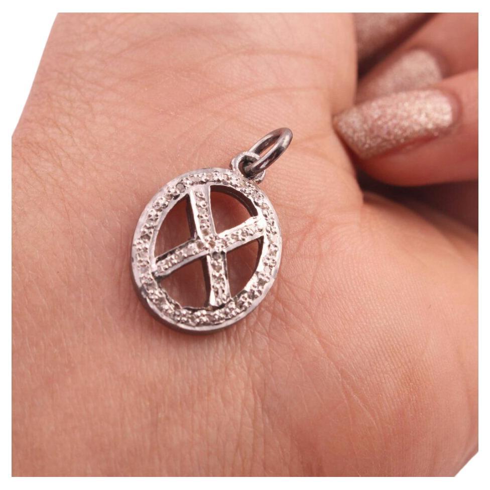 1 Pc Pave Diamond Cross Oval Charm Pendant 925 Sterling Silver Small charm NS4