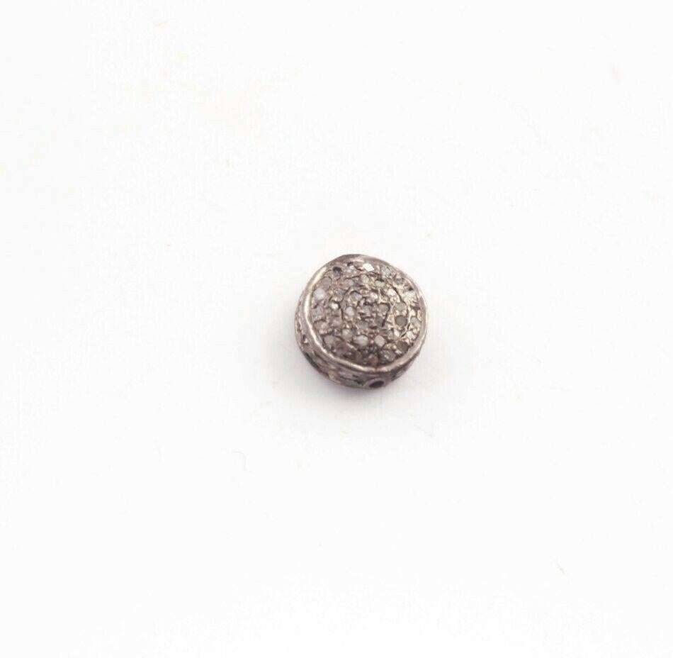 Art Deco 1 Pc Pave Diamond Designer Round Beads 925 Sterling Silver Charm Beads Jewelry. For Sale