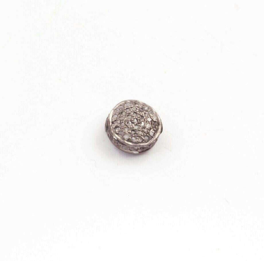 Uncut 1 Pc Pave Diamond Designer Round Beads 925 Sterling Silver Charm Beads Jewelry. For Sale